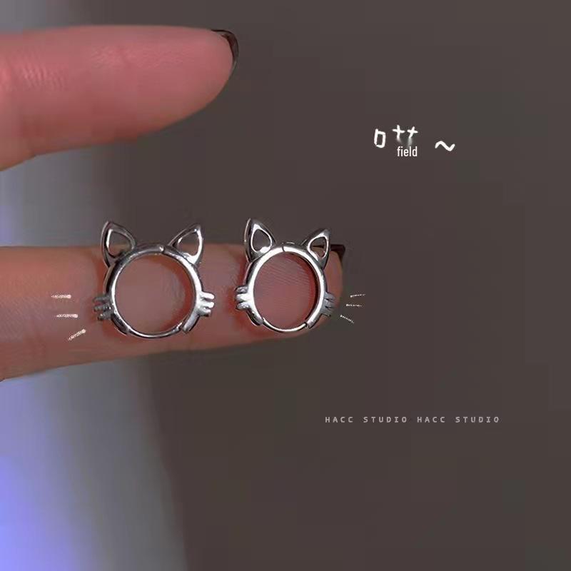 S925 Sterling Silver Cat Hoop Earrings - Minimalist Summer Style