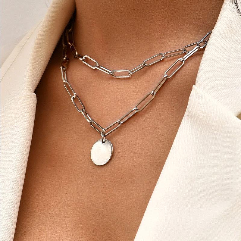 Stylish Double Layer Disc Chain Necklace