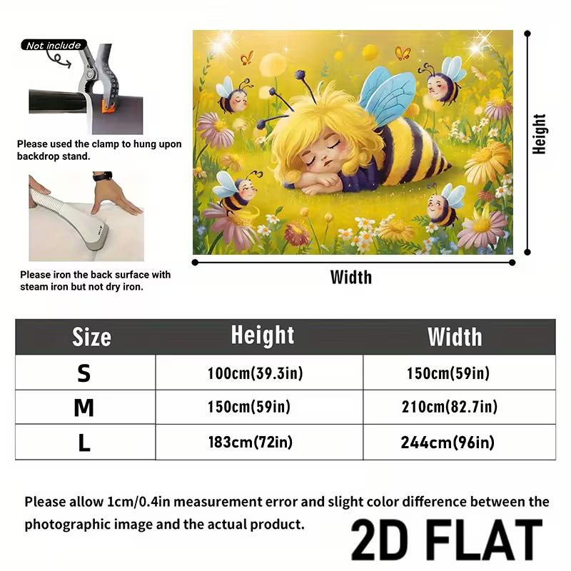 2D Verzauberter Garten Hintergrund, Schlafendes Bienenmädchen und Bunte Blumen für Party-Fotoshooting