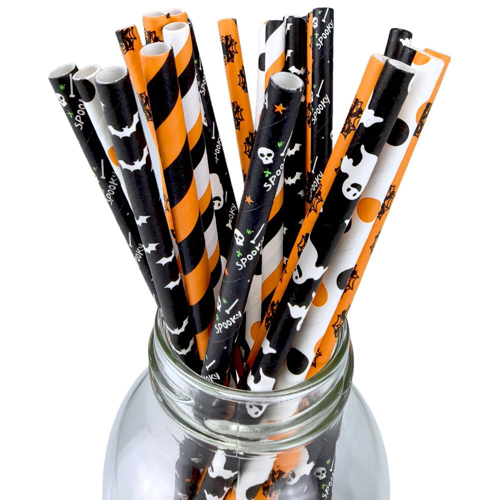 500pcs Halloween Party Favors Paper Straws Black and Orange Party Biodegradable Drinking Stripe Straws for Halloween