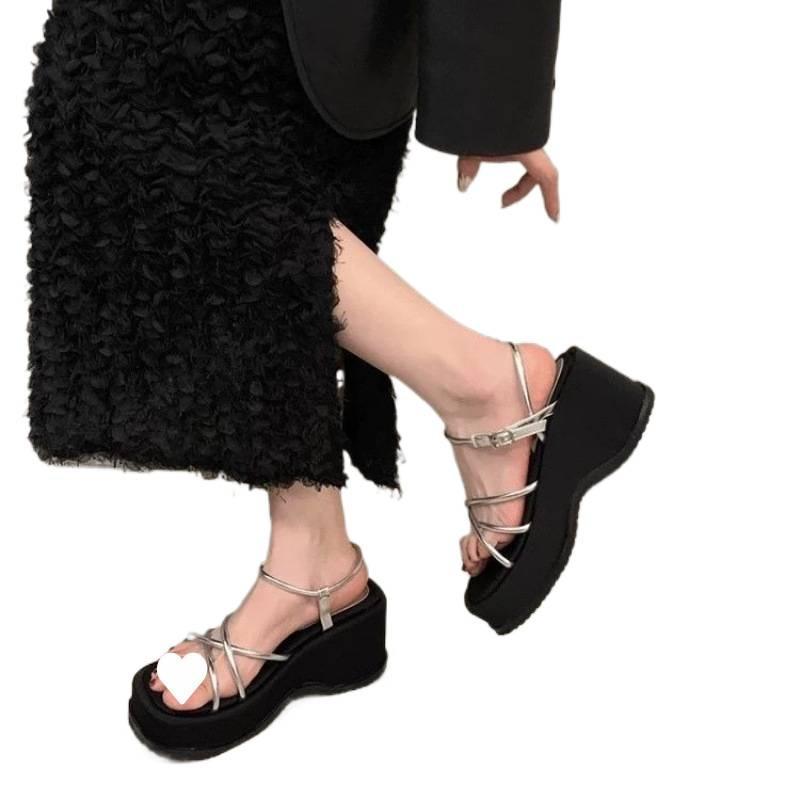 Wedge Heel Sandals Women's Summer 2025 New Summer Wear Heightening Platform Slippers Women's Skirt Fashion Roman Shoes Women