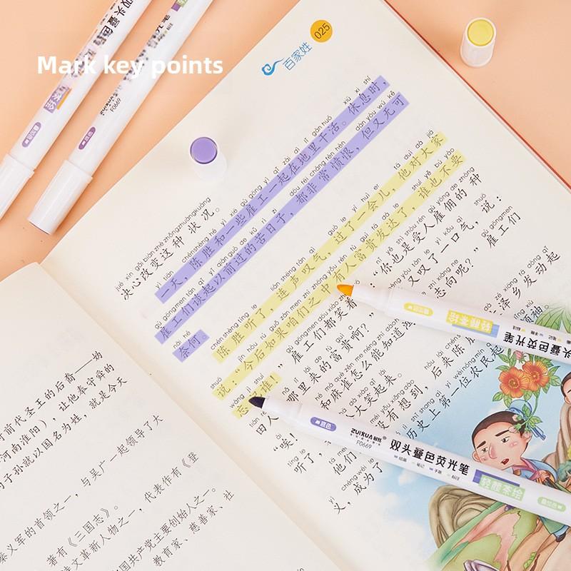 Notebook Soft-tip Student Marker with Colored Fluorescent Pen for Highlighting Key Points, Large Capacity, Double-ended