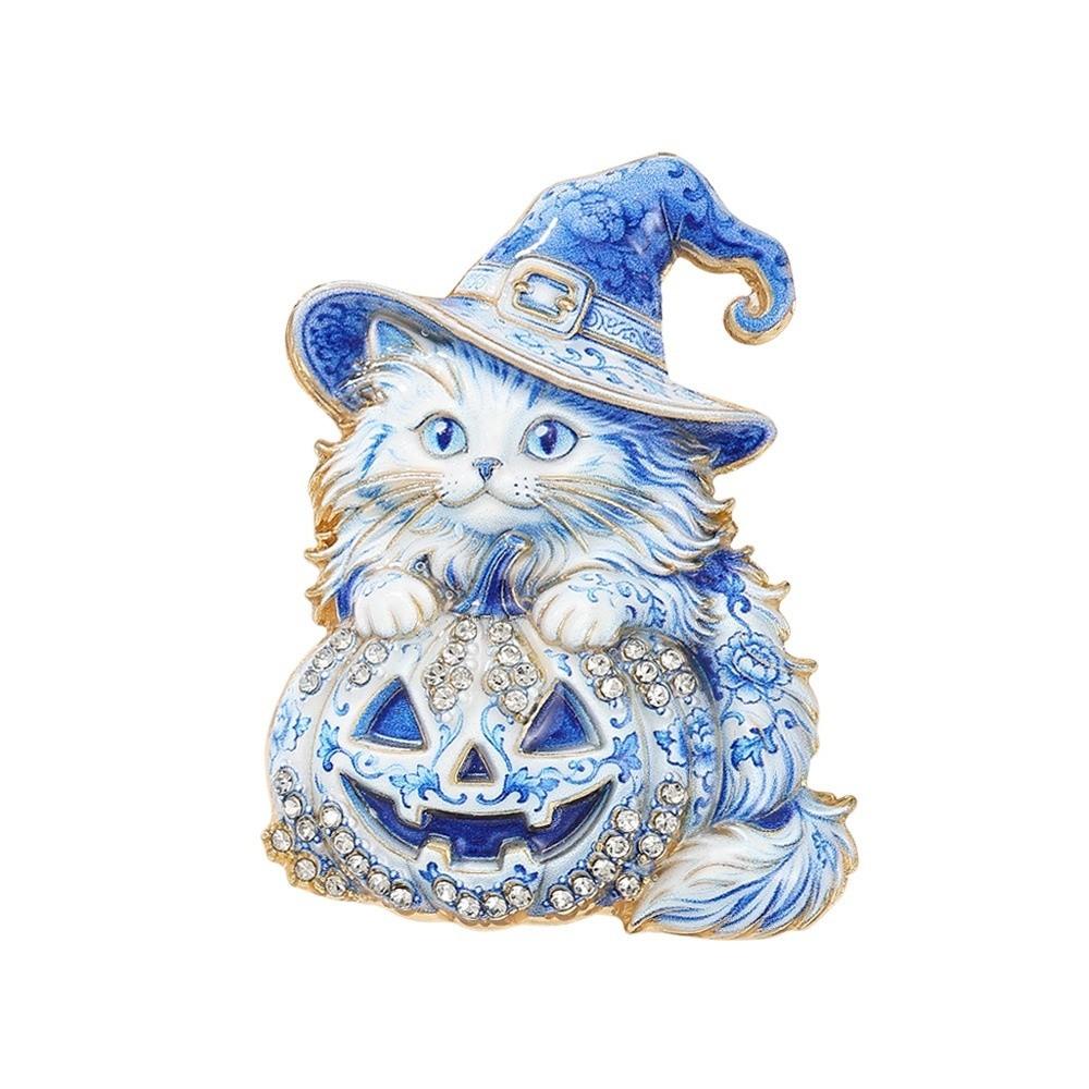 Shiny Halloween Cat Brooch Vibrant Colors Witch Hat Badge Cosplay Festival