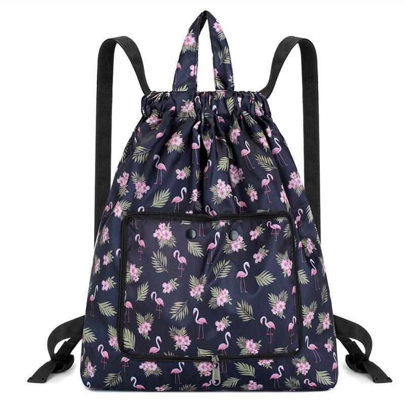 Fashionable Sports Bag Foldable Tie-mouth Handbag Large Capacity Portable Casual Home Shopping Backpack