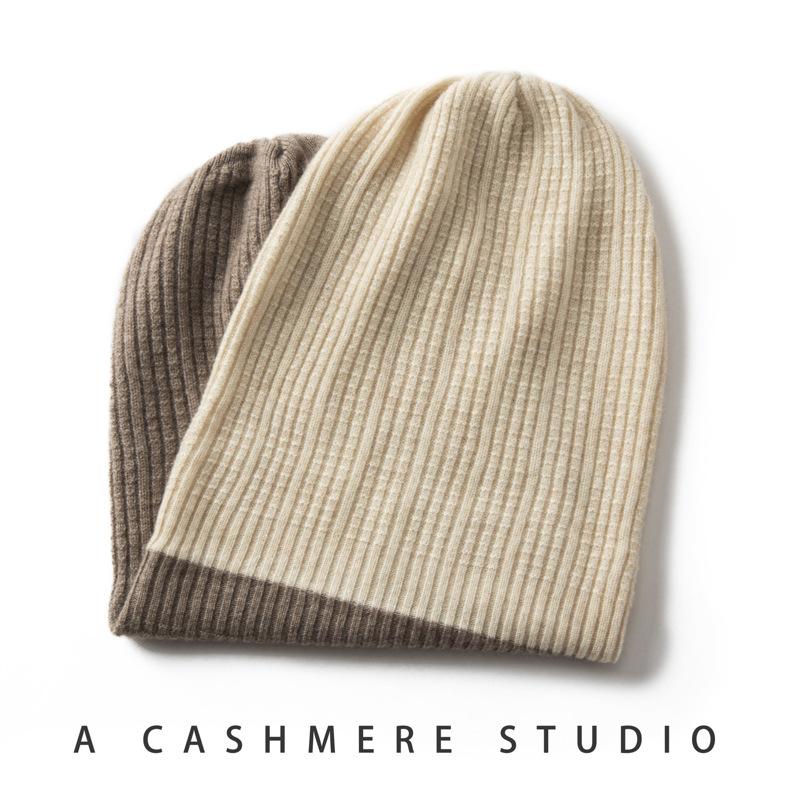 Cashmere Hat Autumn and Winter New Women's Color Matching Strip Warm Fashion Knitted Hat Casual Bag Head Flanged Hat