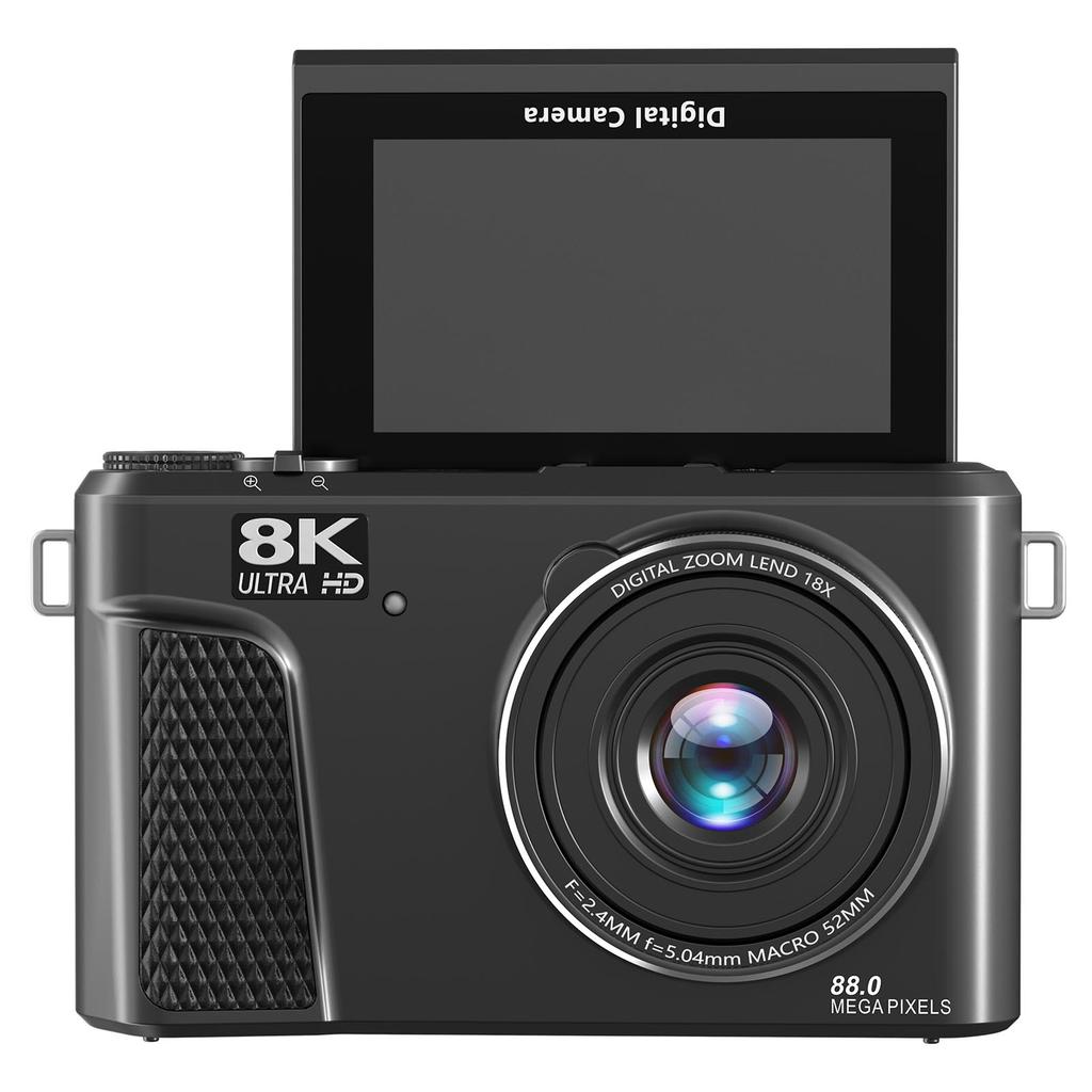 Digital Camera 8K 88MP 18x Zoom Autofocus WiFi Travel Camera with 3 Inch Flip Screen Multiple Filters Fill Light for