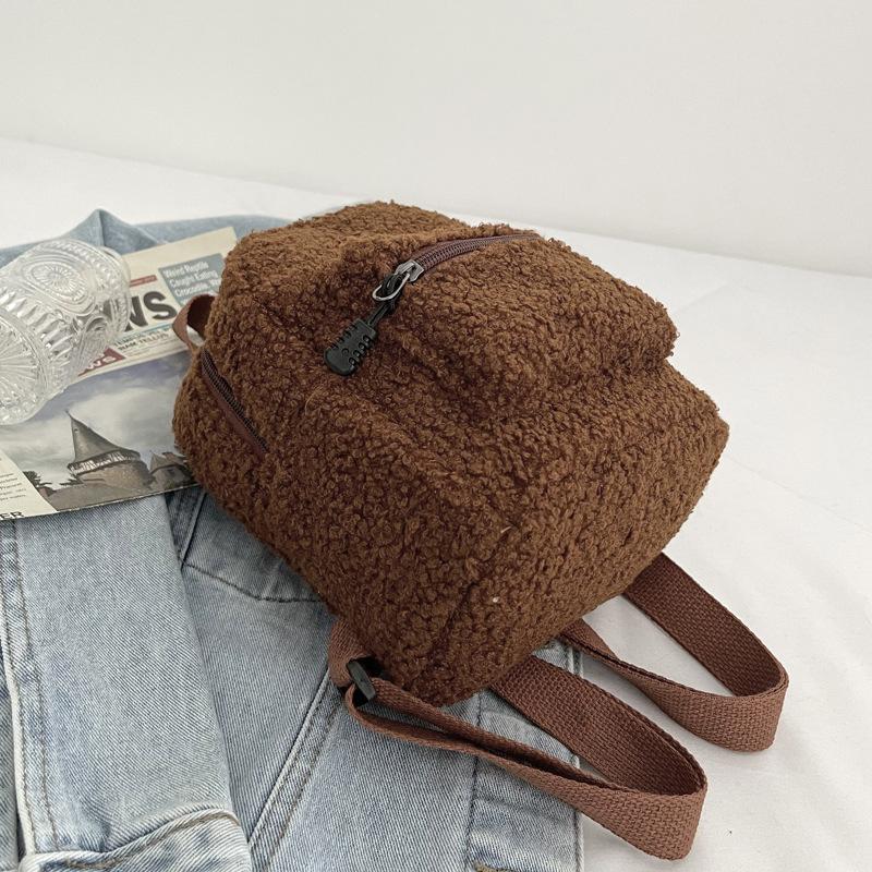 2025 new trendy ins Internet celebrity mini lamb wool backpack Korean version autumn and winter simple versatile girl small backpack