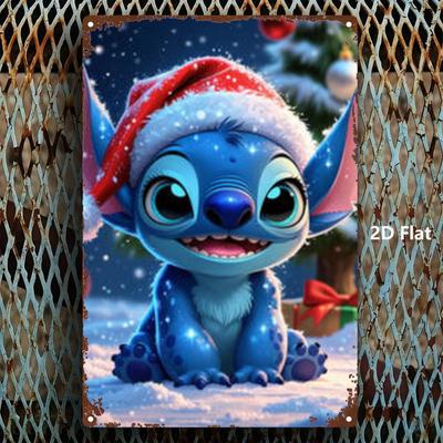 1 stk Disney Stitch Jul Jern Veggkunst - 20,32 cm x 30,48 cm Vintage Metallskilt med Festlig Høytidsdesign, Perfekt for Hjemmet,