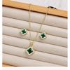 Elegant Zircon Lucky Clover Necklace Earring Set Women Light Luxury Geometric Pendant Jewelry Party Office Wear