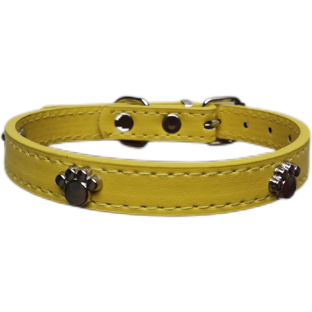 Pet Paw Print PU Leather Collar with Metal Decor for Small and Medium Dogs and Cats