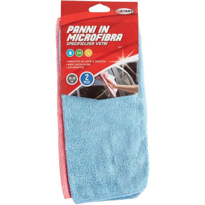 Eponge - Peau De Chamois - Microfibre - Chiffon Start Paire de Chiffons Microfibres pour Pare-brise de Voiture 30x30cm