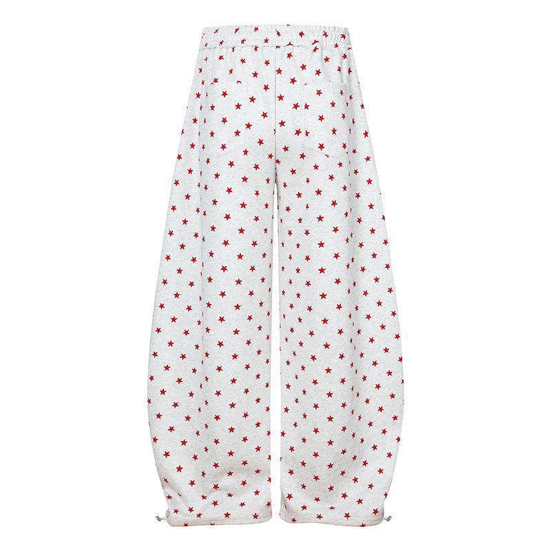 American Trendy Unisex Star Print Wide-Leg Pants with Embroidered Letter Design