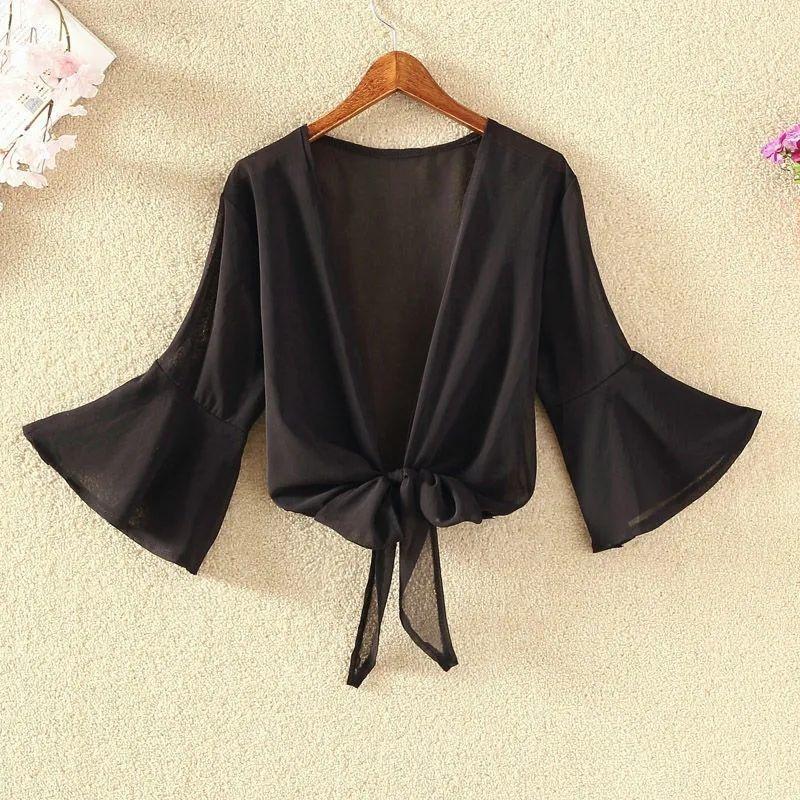 Moda Estate Piccolo Sciarpa Donna Estate Scollo a V Profondo Sottile Canotta Cardigan Camicia Top Elegante Ampio Traspirante Chiffon Abbigliamento Protezione Solare