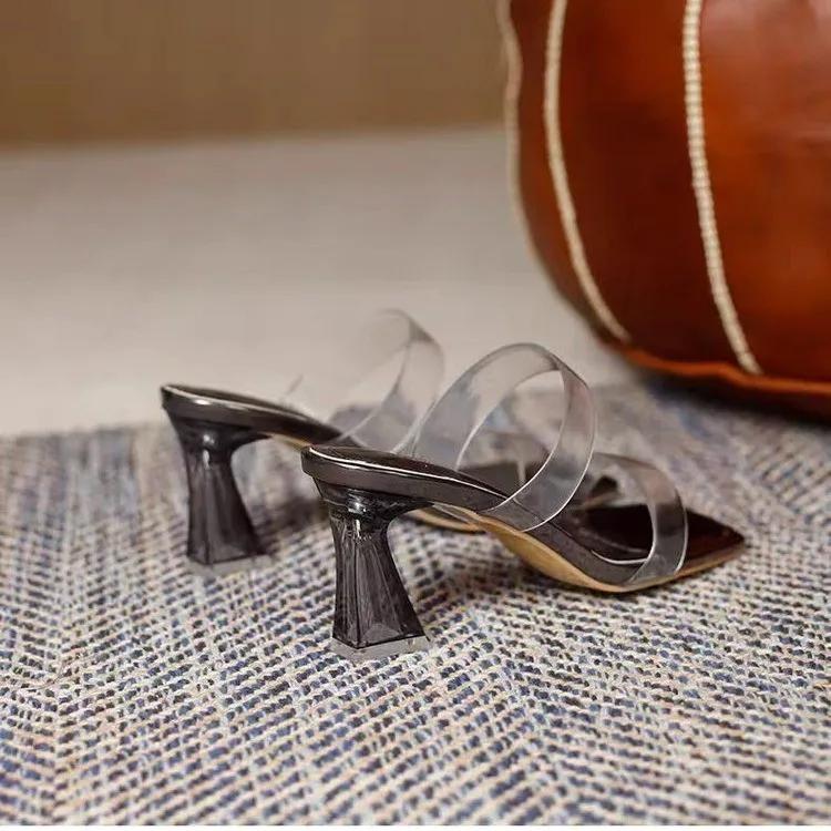 Fashion Summer Women Pumps Sandals PVC Jelly Slippers Open Toe High Heels Women Transparent Perspex Slippers Shoes Heel Clear Sandals
