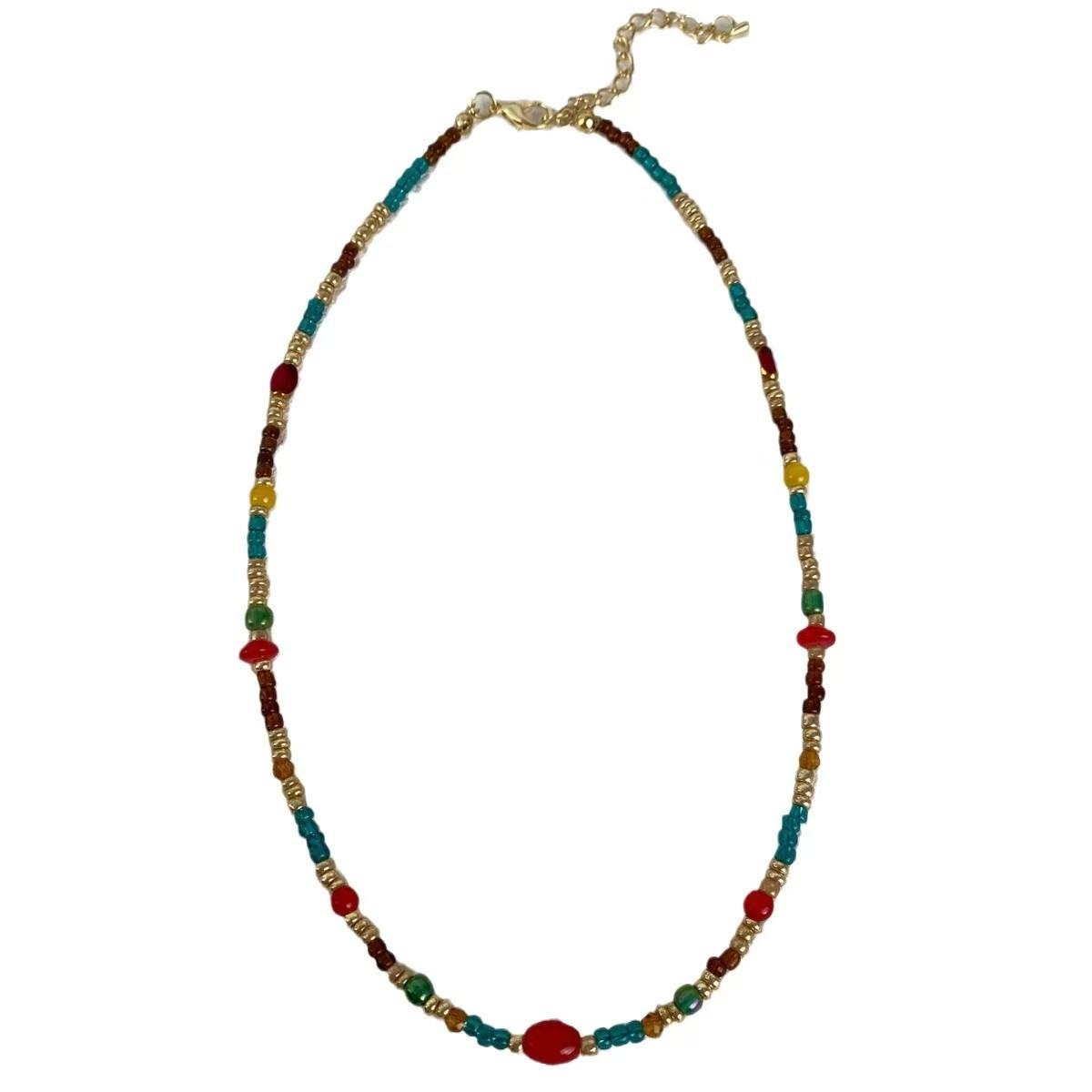

Retro beaded necklace women s ins niche design rice bead collarbone chain versatile high-end antique necklace accessories
