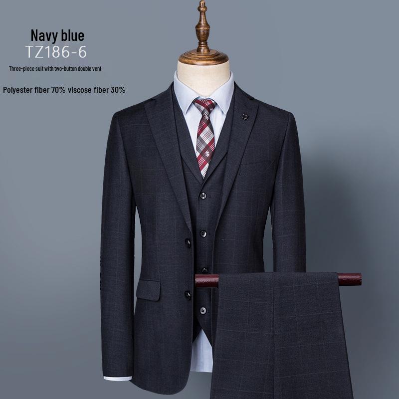 Men's Plaid Slim Fit Korean Style Tuxedo Three-Piece Suit for Weddings & Photography