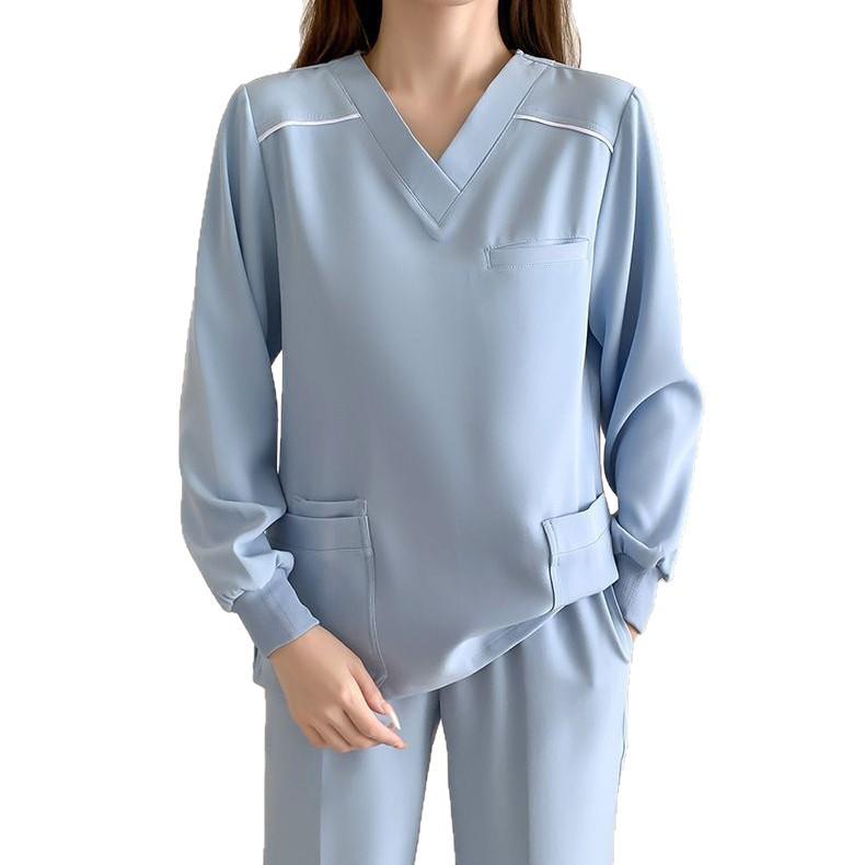 Enhanced Anti-Static Long Sleeve Scrub Suit - Quick-Drying, Stretchable, Medical Gown for Nurses