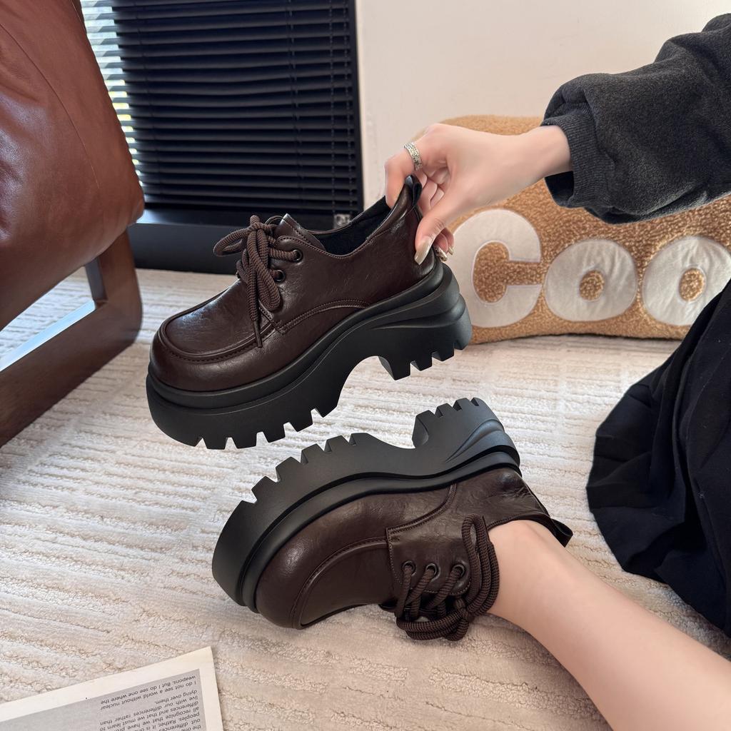 European soft leather big head loafers women's 2025 new casual height-increasing small leather shoes thick sole small light single shoes