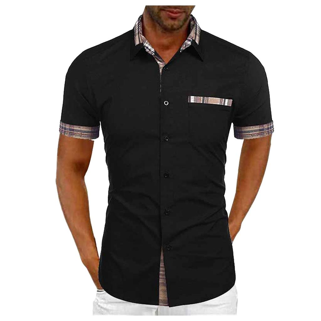 Men's Plaid Printed Button Short Sleeve Shirts Men's Casual Fashion Short Sleeve Shirts