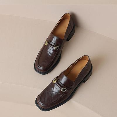 Fashion AIYUQI Loafers Women Square Toe 2024 New Genuine Leather Ladies Shoes Slip-on Vintage Buckle Classic Spring Shoes Women