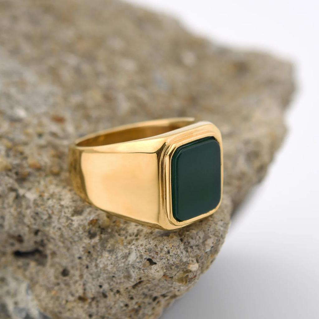 R3381 Męski/Damski Trend Wysoka Jakość Stal Nierdzewna 316L Wielokolorowe Cyrkonia Styl Onyks Złote Pierścionki Biżuteria