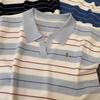 A Korean-style Striped Polo Neck Knitted Short-sleeved Women's Summer Thin T-shirt with A Design Sense and Embroidered Straight Shoulders
