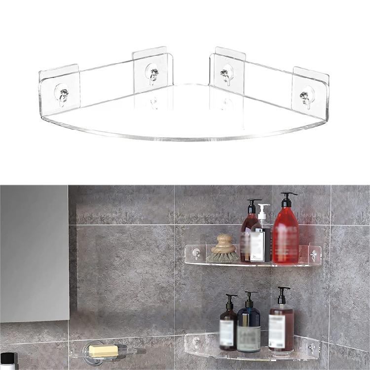 2 Pack Bathroom Corner Shelf Transparent Acrylic Wall Mount Floating Organizer
