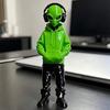 Aesthetic Room Embellishments 3D Printed Alien Figurine with Hoodie And Headphone, Trendy Desktop Custom 3d Collectibles Ornament, Cyber Style Statue