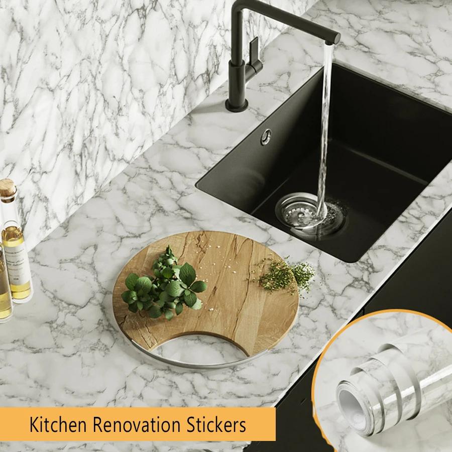 

New Kitchen Oilproof Waterproof Self-Adhesive Wallpaper Countertop Stove Protection Film Table Cabinet Renovation Marble Sticker 1m x 40cm