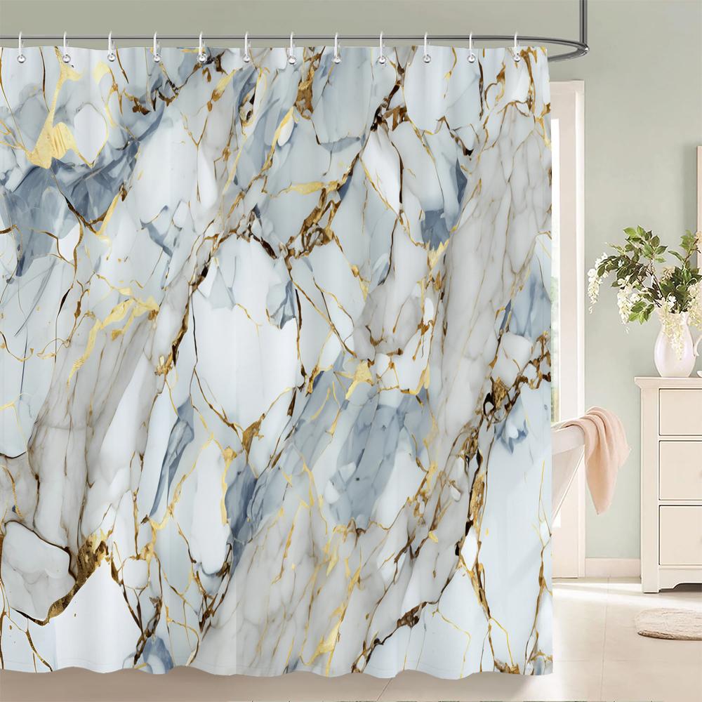 Abstract Marble Pattern Shower Curta Waterproof Fabric Bath Curta For Bathroom Bathtub Large Wide Bathing Cover With Hook
