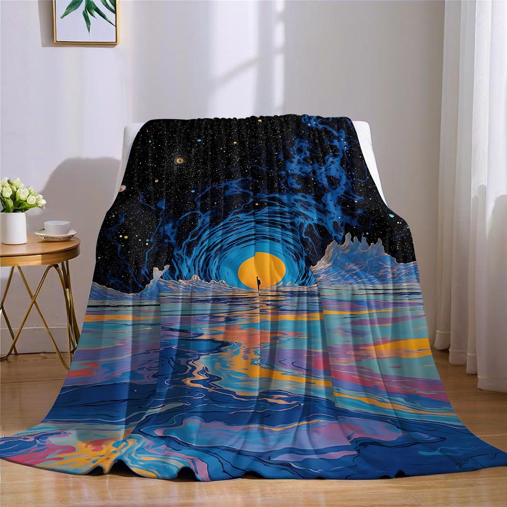 Cosmic Horizon Flannel Blanket Warm Soft Halloween Christmas Couch Warm Cozy Decorative Decor Gift for All Season