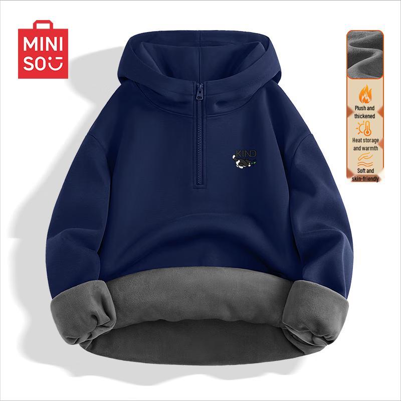 

MINISO Men s Fleece-Lined Hooded Half-Zip Pullover Sweatshirt M