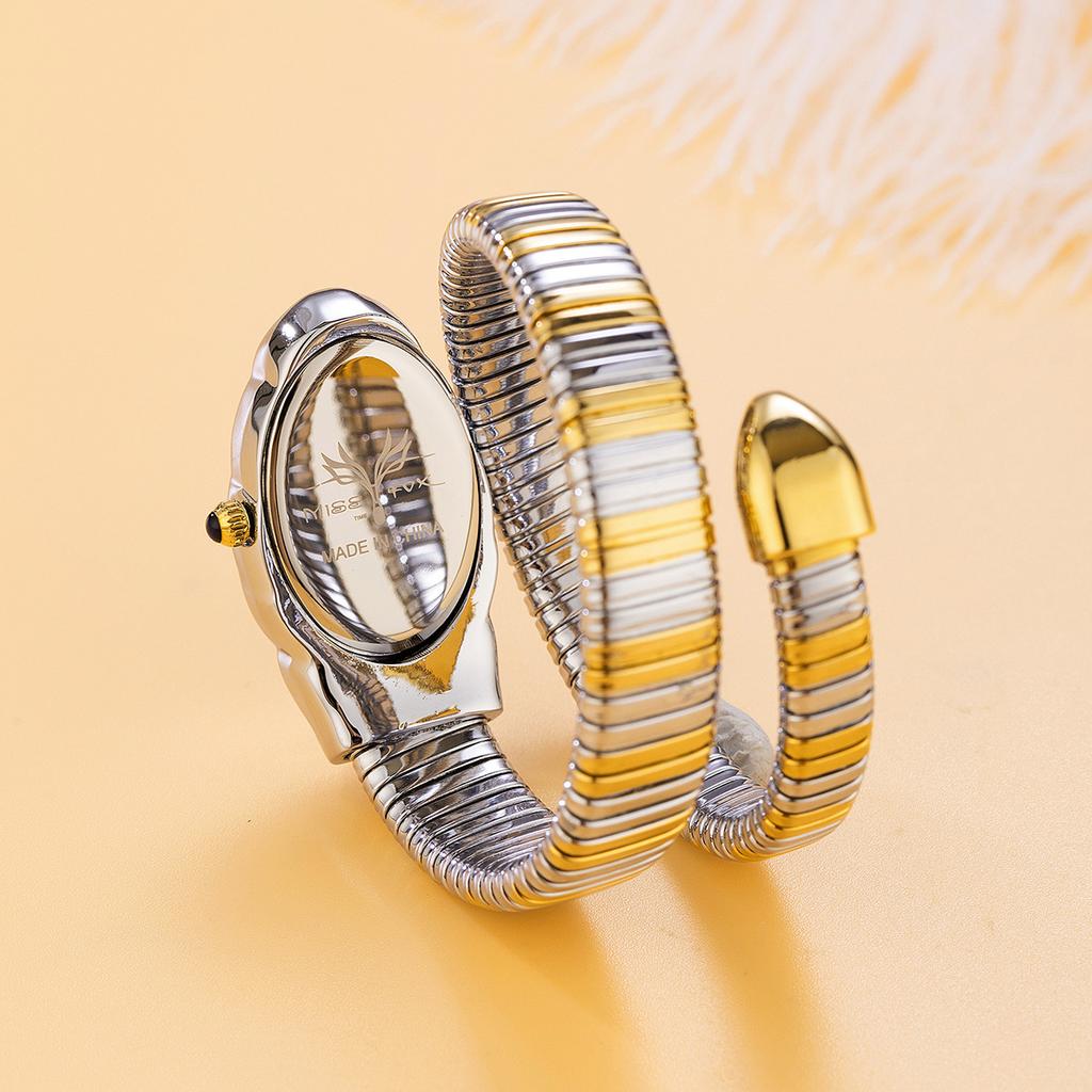 MISSFOX Women Snake Watch Bracelet Stainless Steel Fashion Gold Ladies Watches Clock Luxury Ladies Wristwatches Waterproof Watches