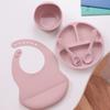 Color Kids 5-teiliges Silikon Baby Fütterungsset Saugteller Teller BPA-frei Saug-Schüssel Lätzchen Löffel Gabel Trainingsgeschirr Geschenkset