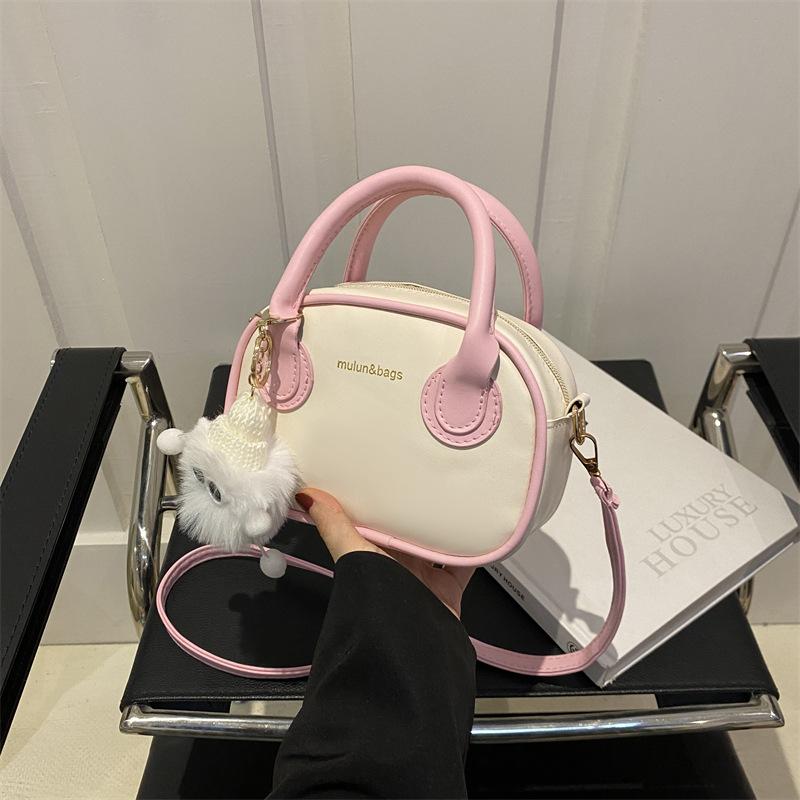Fashion Stitching Texture Faux Leather Handbag, Trendy Women's Shoulder Crossbody Bag, Small Square Purse with Pendant