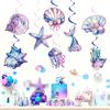 8pcs Mermaid Spiral Pendant Ocean Theme Shell Starfish Jellyfish Home Restaurant Party Decoration Birthday Gift