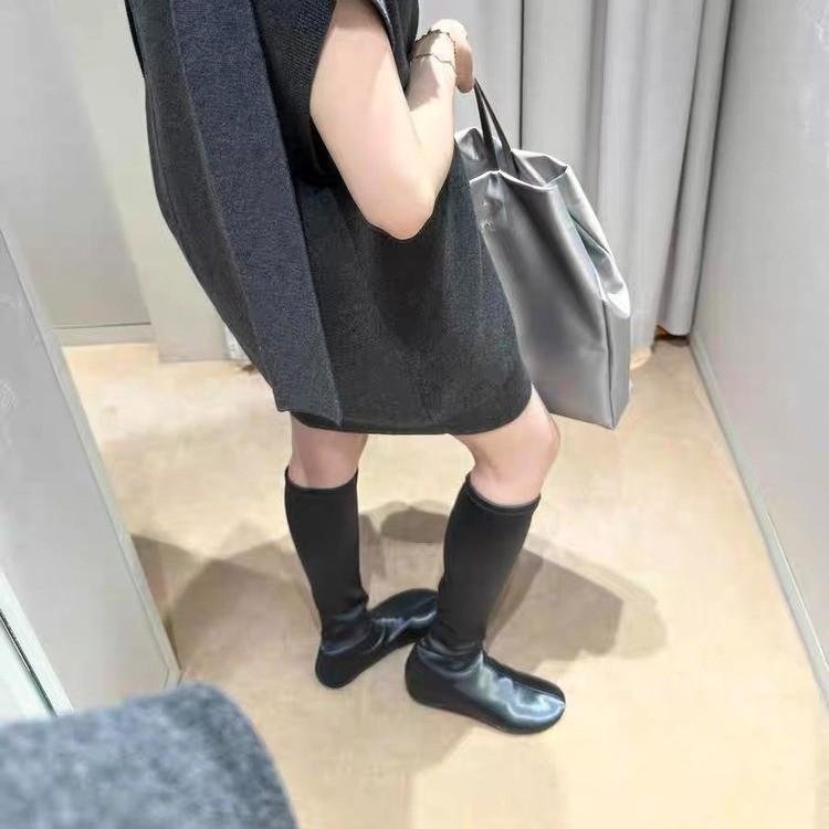 2025 autumn new Korean version round head elastic thin boots retro thin inner height increase knight high boots women