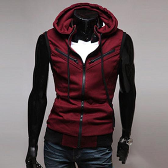 Fashion Men Sleeveless Zipper Hooded Vest Casual Top for Fitness Gym Sports