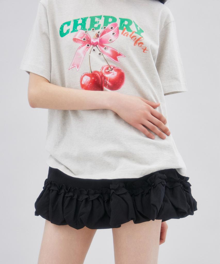 LALAFOX Cherry Heart T-Shirt Printed Short Sleeve T-Shirt Oatmeal Br2Ch015