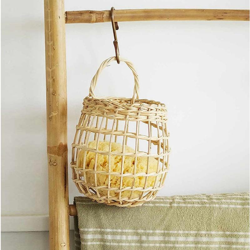 Hollow Rattan Woven Storage Basket Multi-functional Decorative Wicker Fruit Basket Wall Hanging Flower Basket Sundries Organizer