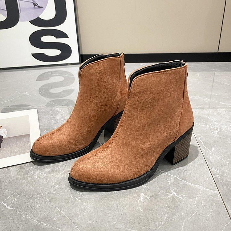 

Ботинки женские 2024 новые осенне-зимние замшевые ботинки Martin ретро с круглым носком толстый каблук молния сзади большой размер короткие ботинки женские 42