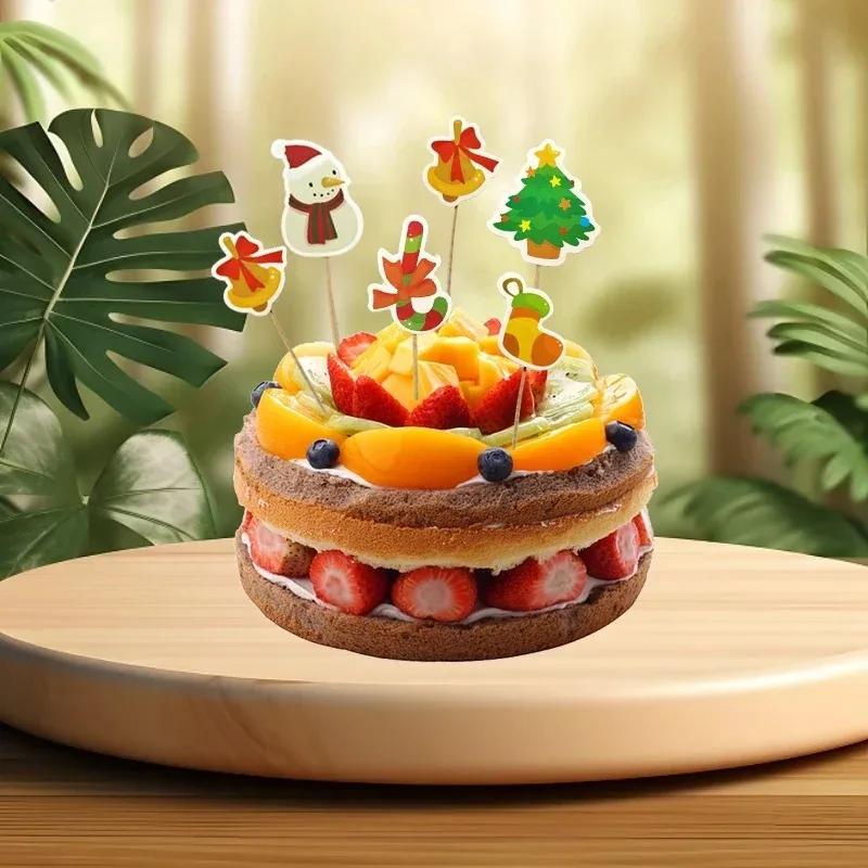 Weihnachts-Cupcake-Topper und Fruchtspieße Weihnachtsmann Schneemann Weihnachtsbaum Einweg-Lebensmittelspieße für Party-Kuchendekoration