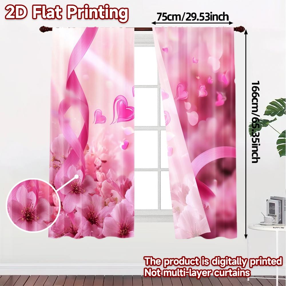 2pcs, 2D FLAT PRINTING Curtains (Without Rod) Blossom Ribbon Popular Minimalist Curtains Versatile Fabric Curtains All Seasons