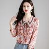 Spring Summer Polo-neck Floral Print Sweet Chiffon Shirt Women Long Sleeve Elegant Fashion Temperament Blouse Lady Buttons Top