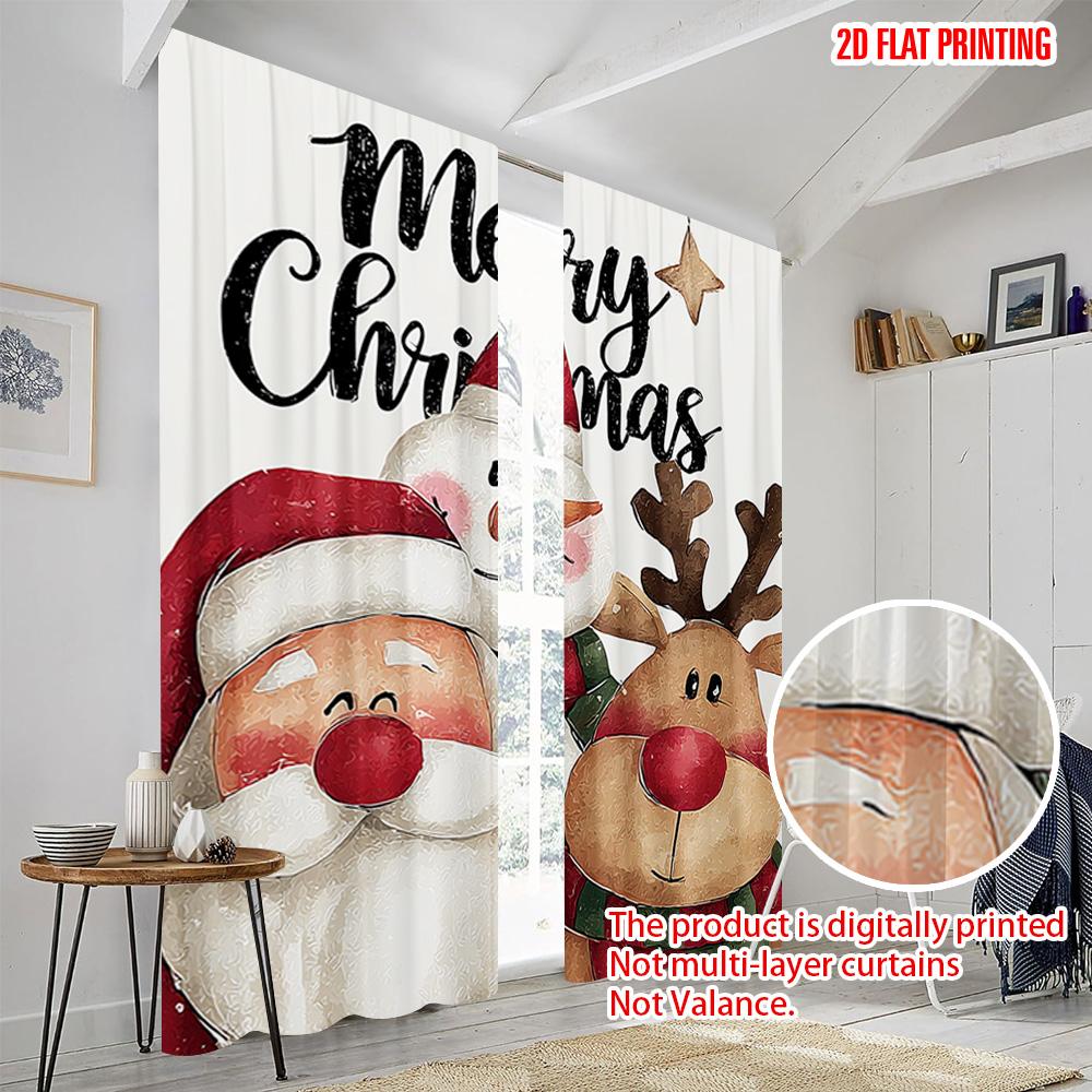2pcs,2D Plane Printing Window Curtain Santa_ Snowman and Reindeer Polyester Fabric (without Rod) Room Decor Ldeal for Bedroom,