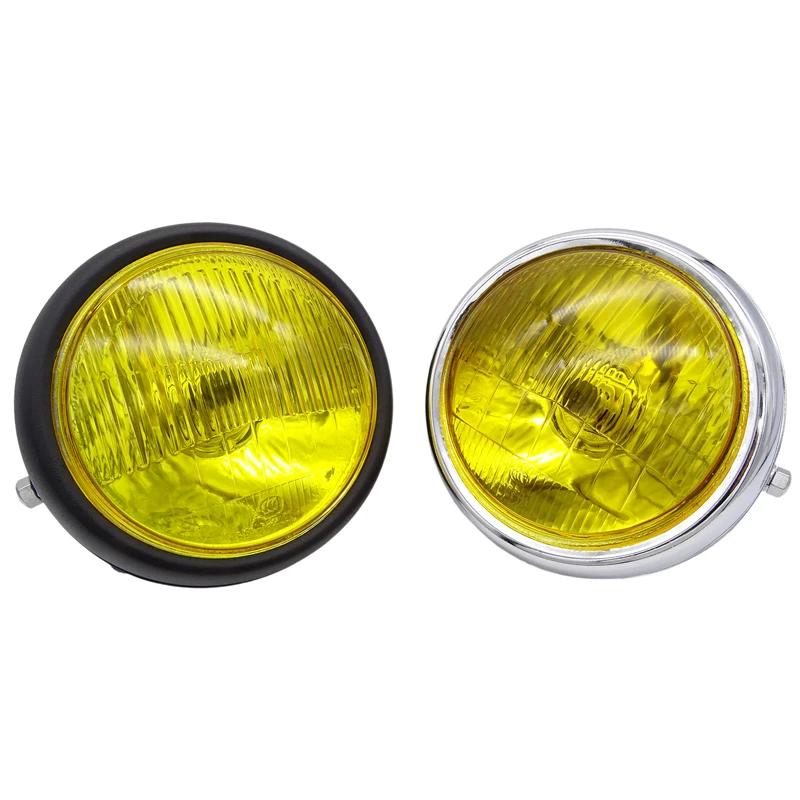 1 Pcs Motorcycle Retro Headlight Motorbike Transparent / Yellow Lens Halogen Round Front Headlamp Fit For Harley CG125 GN125