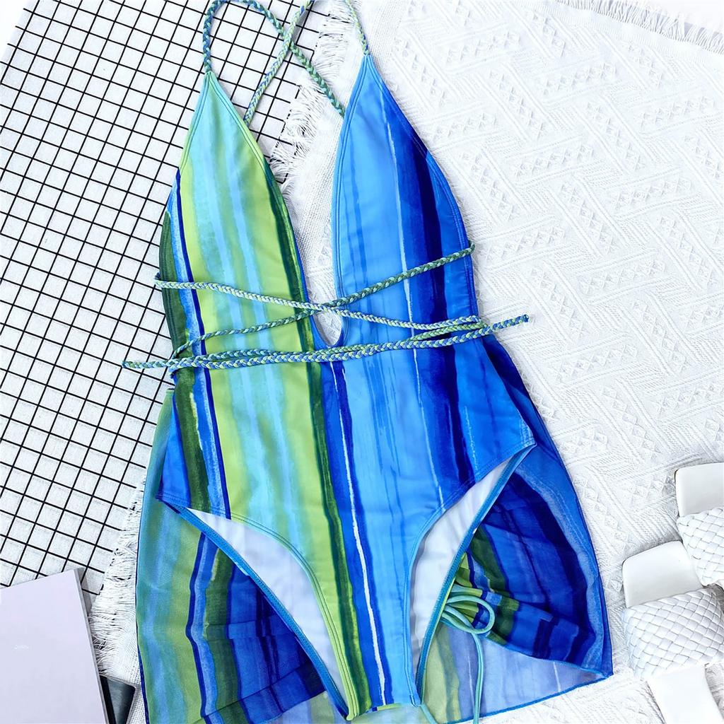 Fashion Sexy Retro Bikini Split Sexy Woven Pleated Three Piece Bikini Set