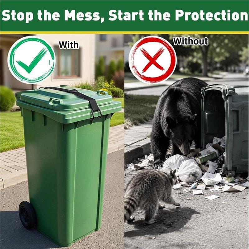 A25F-2 Adjustable Heavy Duty Trash Can Lock Strap Metal Hook Windproof Each 5X90cm Size Preventing Animals From Opening Trash