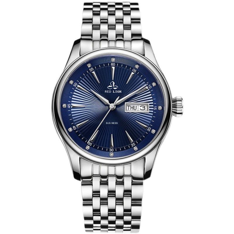 

Мужские водонепроницаемые кварцевые часы в корейском стиле из нержавеющей стали с двойным календарем