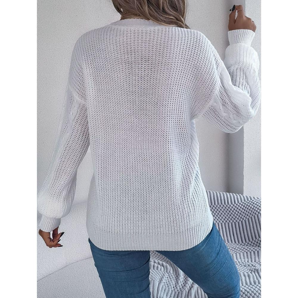 New Autumn/Winter Ladies' Sweatshirt Collection: Oversized Top, Casual V-Neck, Bell Sleeves, Cable-Knit Button-Front Cardigan